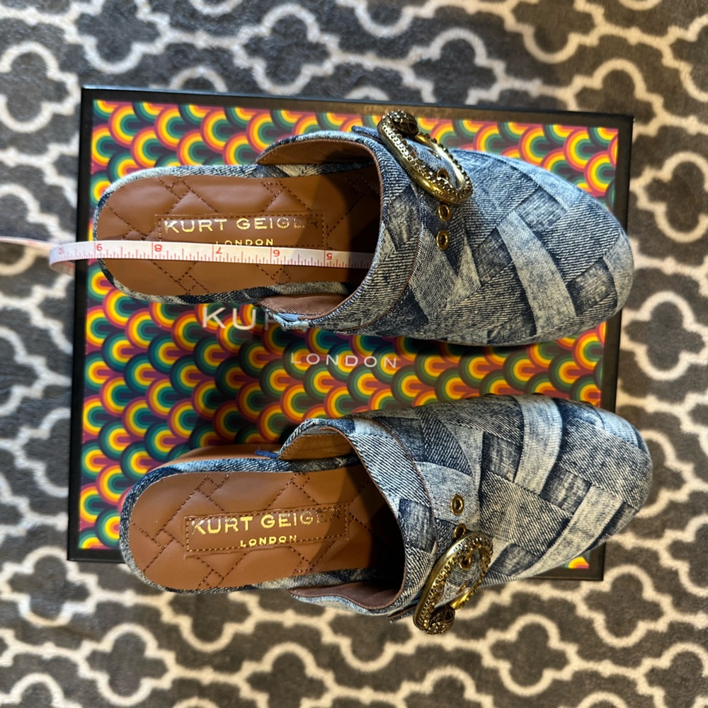 Kurt Geiger London Denim Mayfair Clogs NIB Size 7.5 (38) with box.
